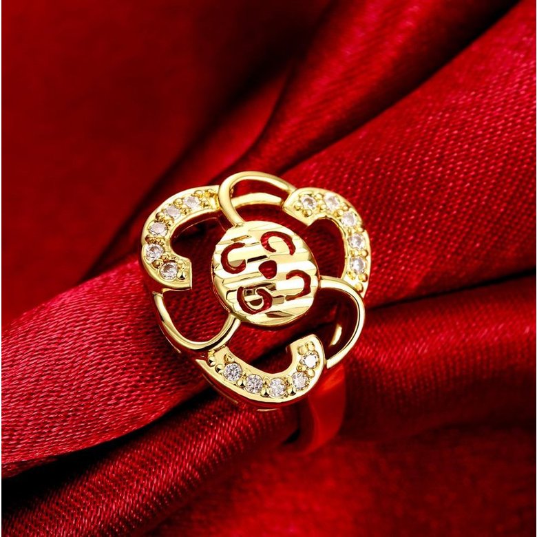 Wholesale Romantic 24K Gold Geometric flower White CZ Ring Fine Jewelry Wedding Anniversary Party  Gift TGGPR210 2