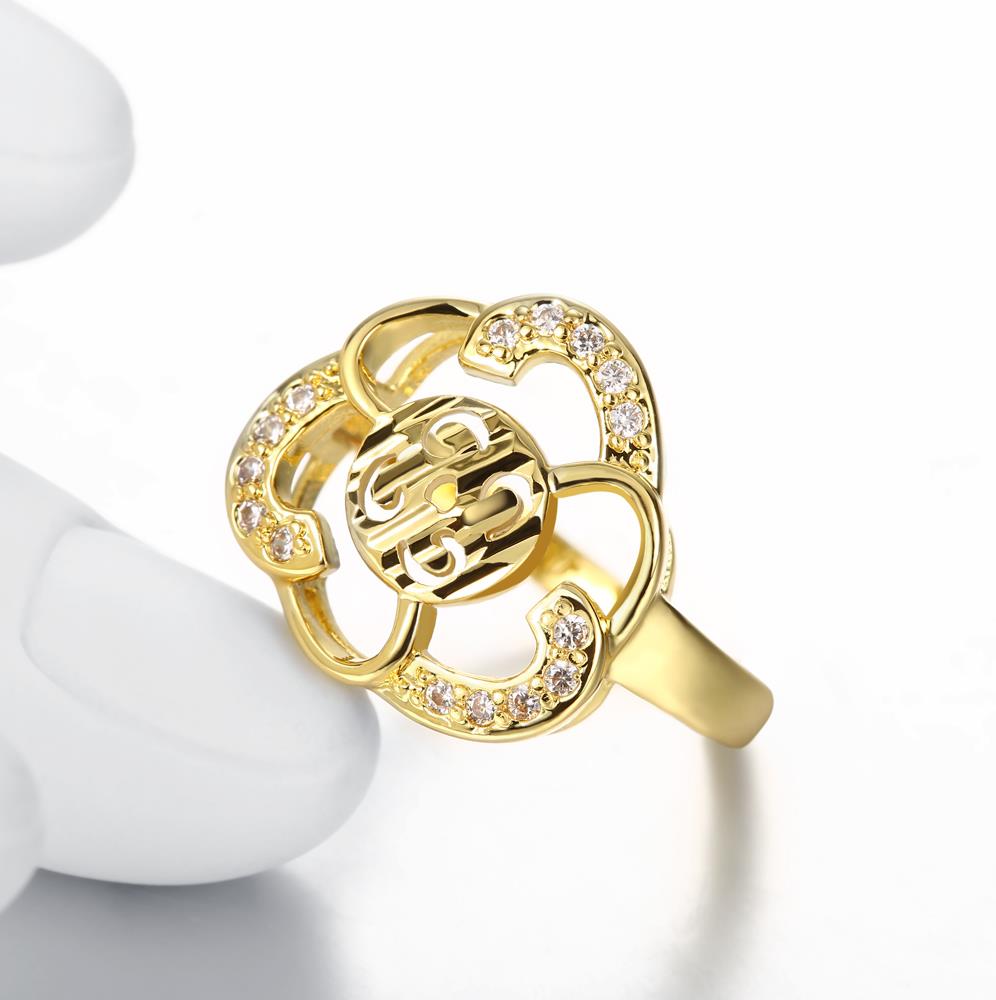 Wholesale Romantic 24K Gold Geometric flower White CZ Ring Fine Jewelry Wedding Anniversary Party  Gift TGGPR210 3