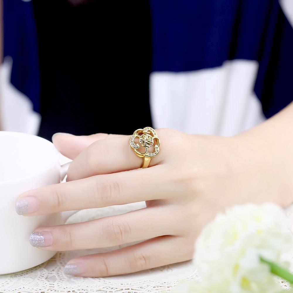 Wholesale Romantic 24K Gold Geometric flower White CZ Ring Fine Jewelry Wedding Anniversary Party  Gift TGGPR210 4