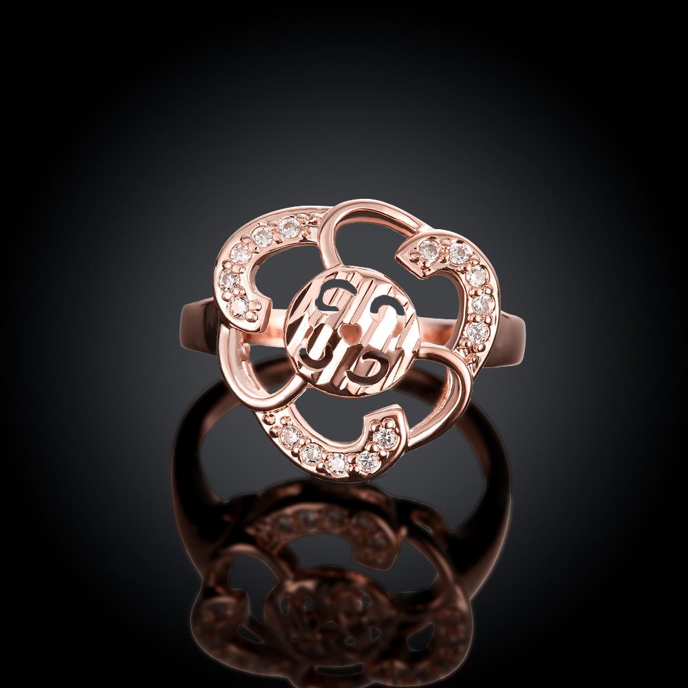 Wholesale Romantic Rose Gold Geometric flower White CZ Ring Fine Jewelry Wedding Anniversary Party  Gift TGGPR217 2
