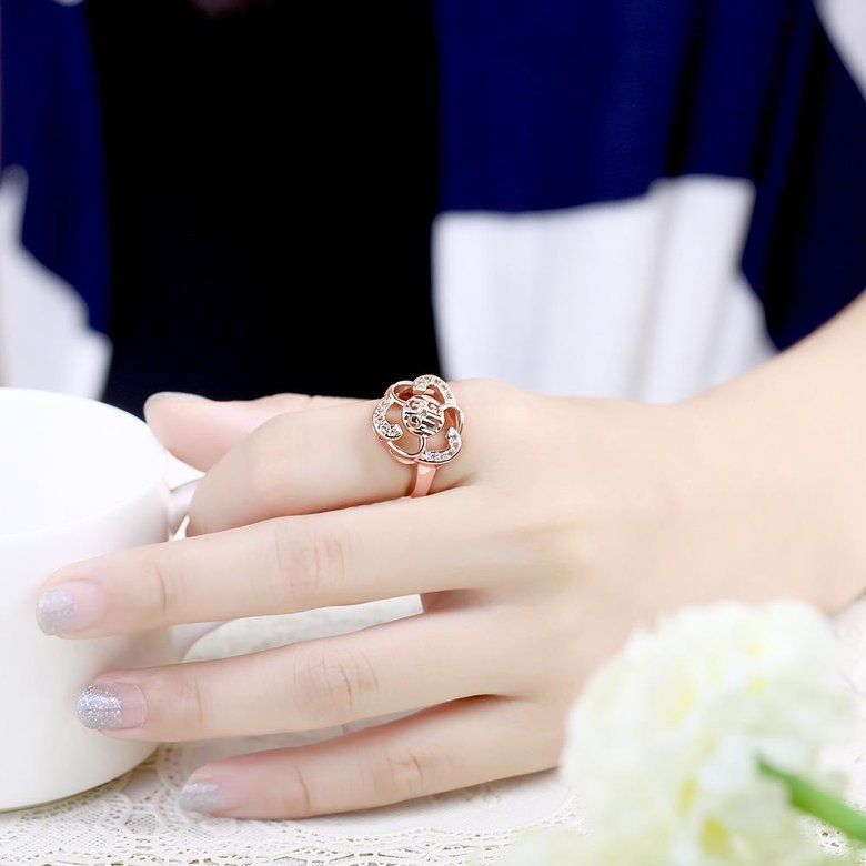 Wholesale Romantic Rose Gold Geometric flower White CZ Ring Fine Jewelry Wedding Anniversary Party  Gift TGGPR217 4