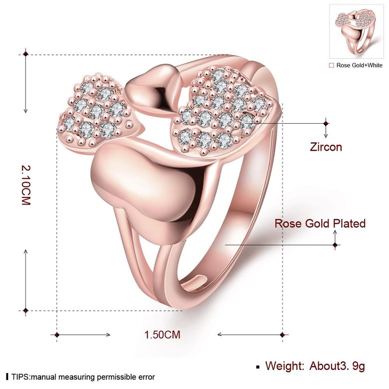 Wholesale Hot sale jewelry from China Trendy Rose Gold Heart White CZ Ring TGGPR231 0