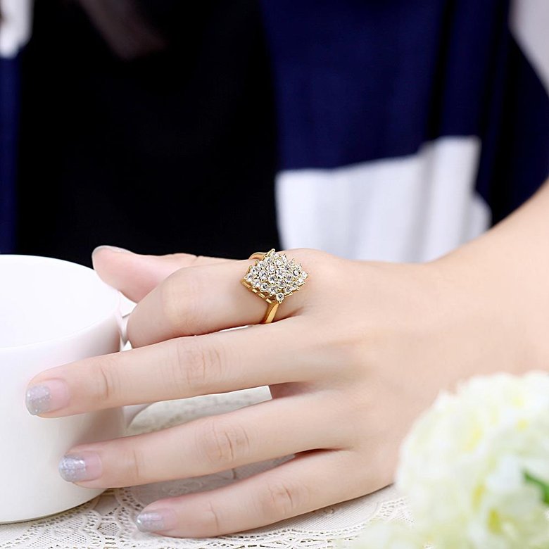 Wholesale Classic 24K Gold Geometric White CZ Ring full diamond Fine Jewelry Wedding Anniversary Party  Gift TGGPR245 4