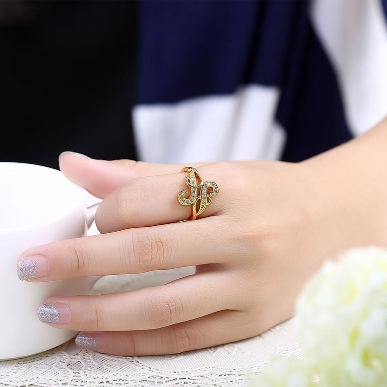 Wholesale Hot sale jewelry from China  Trendy 24K Gold Geometric White CZ Ring TGGPR265 2