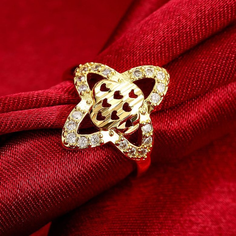 Wholesale Hot sale jewelry from China Trendy 24K Gold flower White CZ Ring  TGGPR279 0