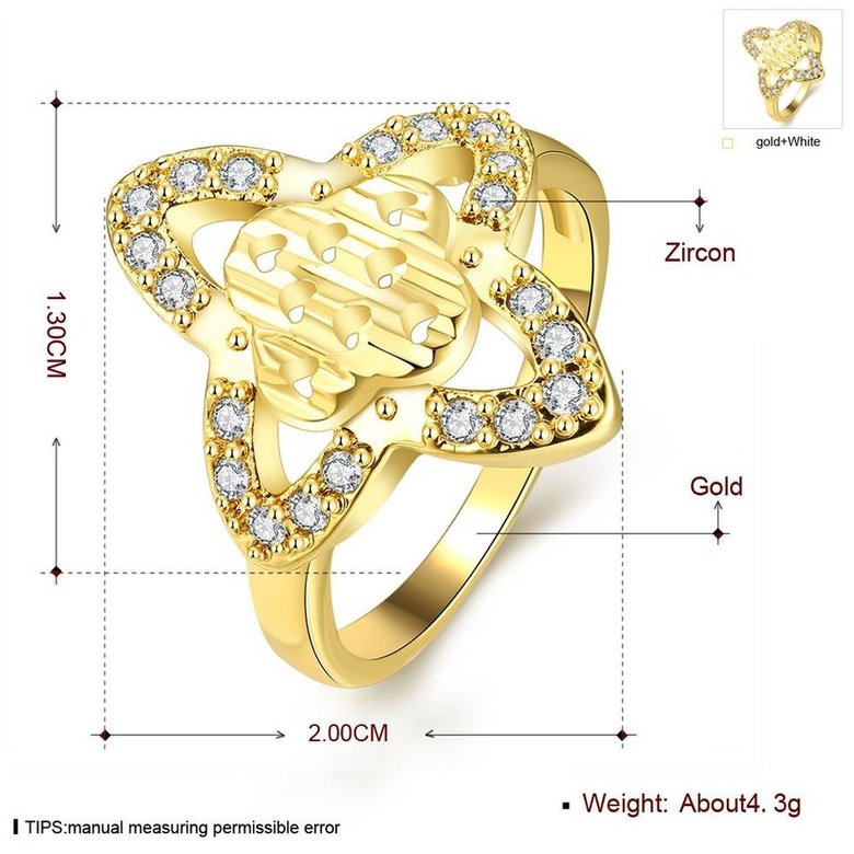 Wholesale Hot sale jewelry from China Trendy 24K Gold flower White CZ Ring  TGGPR279 2