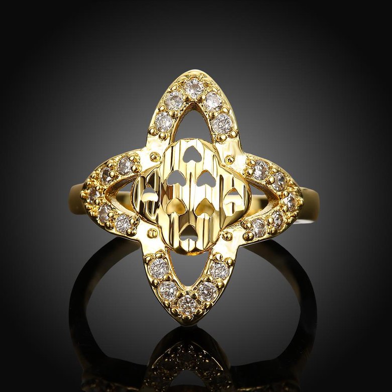 Wholesale Hot sale jewelry from China Trendy 24K Gold flower White CZ Ring  TGGPR279 3