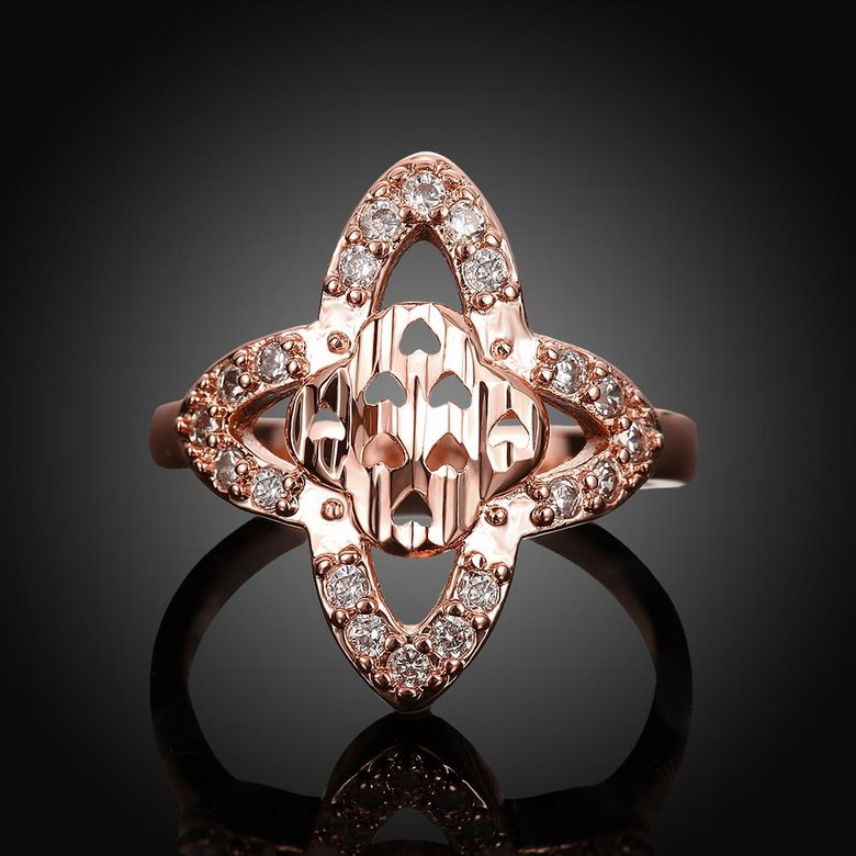 Wholesale Romantic Rose Gold Geometric flower White CZ Ring Fine Jewelry Wedding Anniversary Party  Gift TGGPR286 0