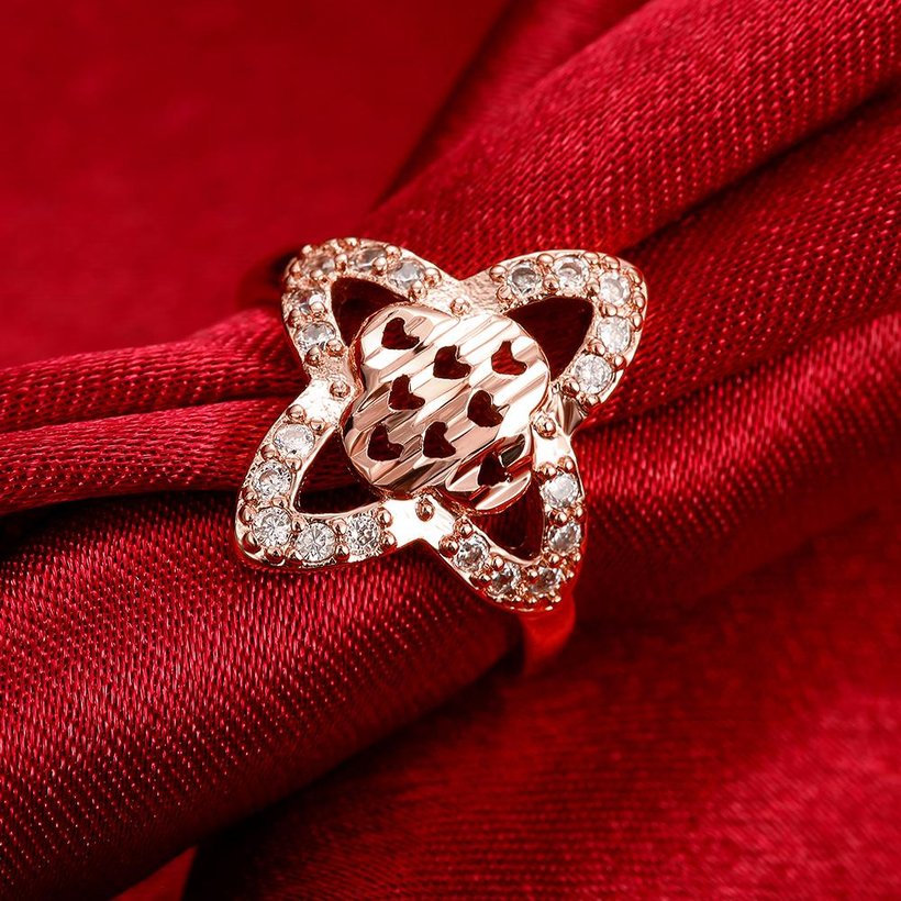 Wholesale Romantic Rose Gold Geometric flower White CZ Ring Fine Jewelry Wedding Anniversary Party  Gift TGGPR286 1