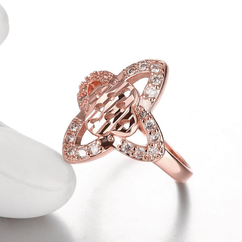 Wholesale Romantic Rose Gold Geometric flower White CZ Ring Fine Jewelry Wedding Anniversary Party  Gift TGGPR286 2