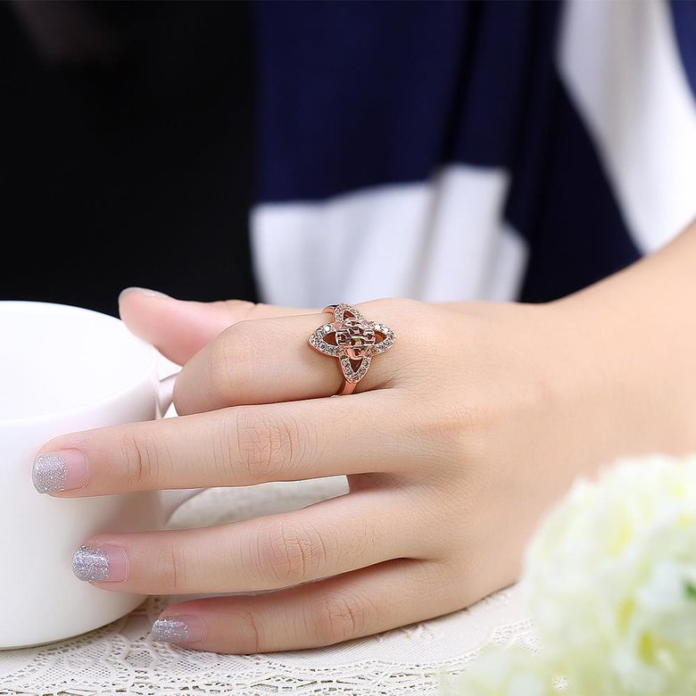 Wholesale Romantic Rose Gold Geometric flower White CZ Ring Fine Jewelry Wedding Anniversary Party  Gift TGGPR286 3