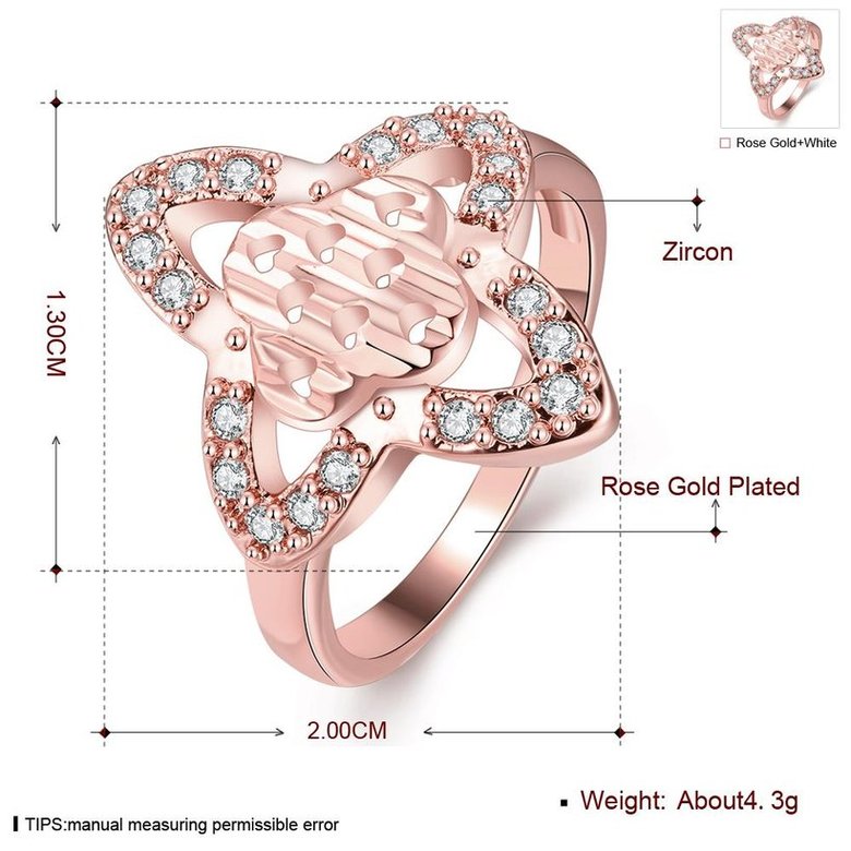 Wholesale Romantic Rose Gold Geometric flower White CZ Ring Fine Jewelry Wedding Anniversary Party  Gift TGGPR286 4