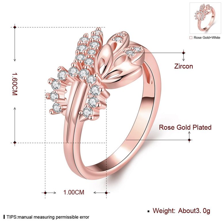 Wholesale Romantic Rose Gold Plant White CZ Ring  Fine Jewelry Wedding Anniversary Party  Gift TGGPR299 0