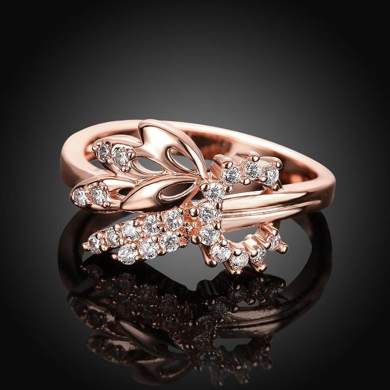 Wholesale Romantic Rose Gold Plant White CZ Ring  Fine Jewelry Wedding Anniversary Party  Gift TGGPR299 1