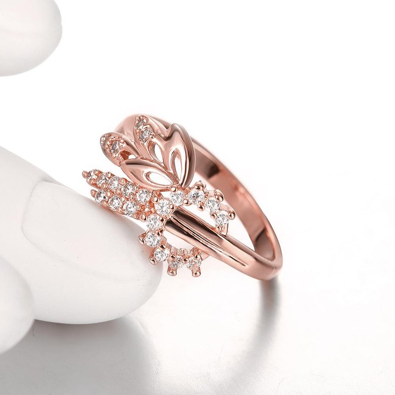 Wholesale Romantic Rose Gold Plant White CZ Ring  Fine Jewelry Wedding Anniversary Party  Gift TGGPR299 3