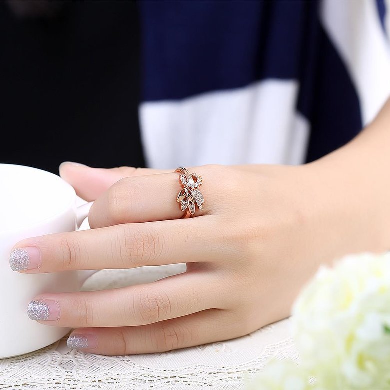 Wholesale Romantic Rose Gold Plant White CZ Ring  Fine Jewelry Wedding Anniversary Party  Gift TGGPR299 4