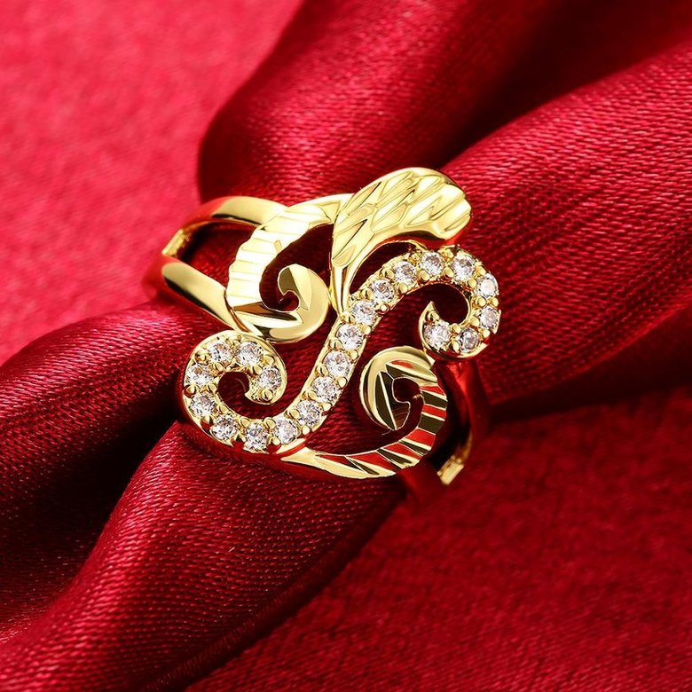 Wholesale Luxury  Design 24K gold Geometric White CZ Ring  Vintage Bridal Round Engagement Ring TGGPR322 2