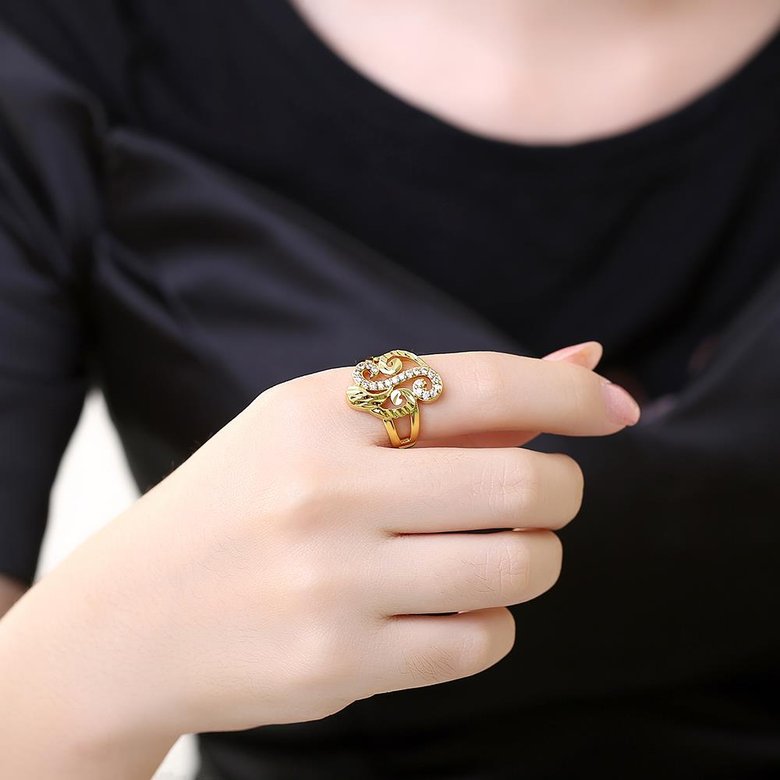 Wholesale Luxury  Design 24K gold Geometric White CZ Ring  Vintage Bridal Round Engagement Ring TGGPR322 4