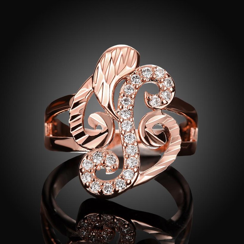 Wholesale Luxury  Design rose gold Geometric White CZ Ring  Vintage Bridal Round Engagement Ring TGGPR329 0