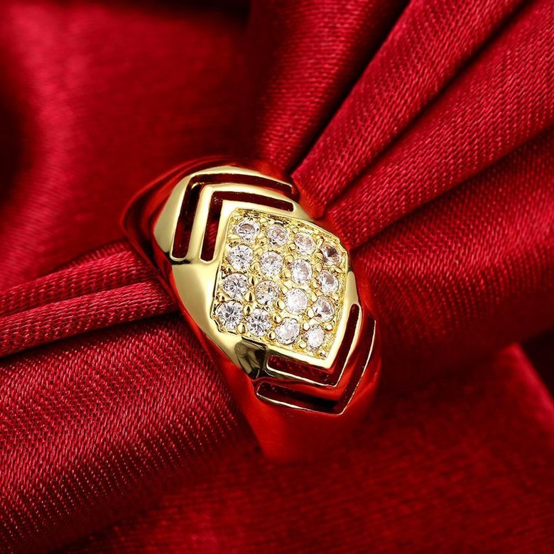 Wholesale Luxury  Design 24K gold Geometric White CZ Ring  Vintage Bridal Round Engagement Ring TGGPR336 2