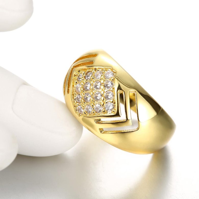 Wholesale Luxury  Design 24K gold Geometric White CZ Ring  Vintage Bridal Round Engagement Ring TGGPR336 3