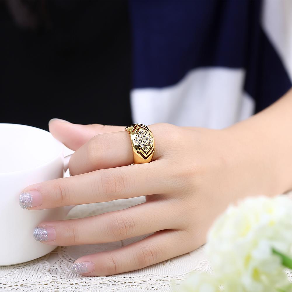 Wholesale Luxury  Design 24K gold Geometric White CZ Ring  Vintage Bridal Round Engagement Ring TGGPR336 4