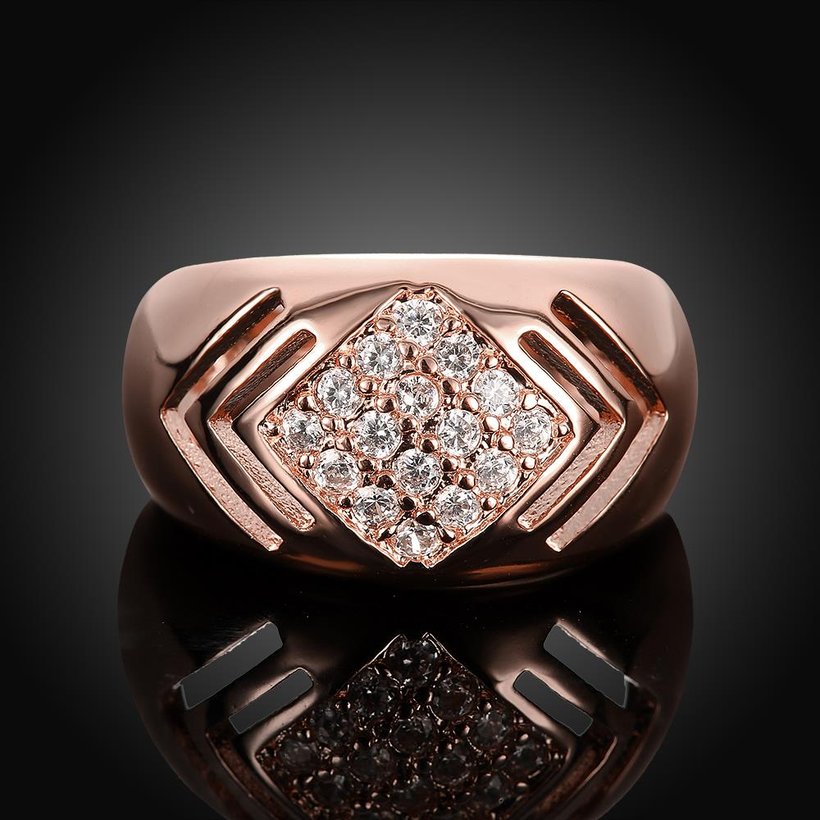 Wholesale Luxury  Design rose gold Geometric White CZ Ring  Vintage Bridal Round Engagement Ring TGGPR343 2