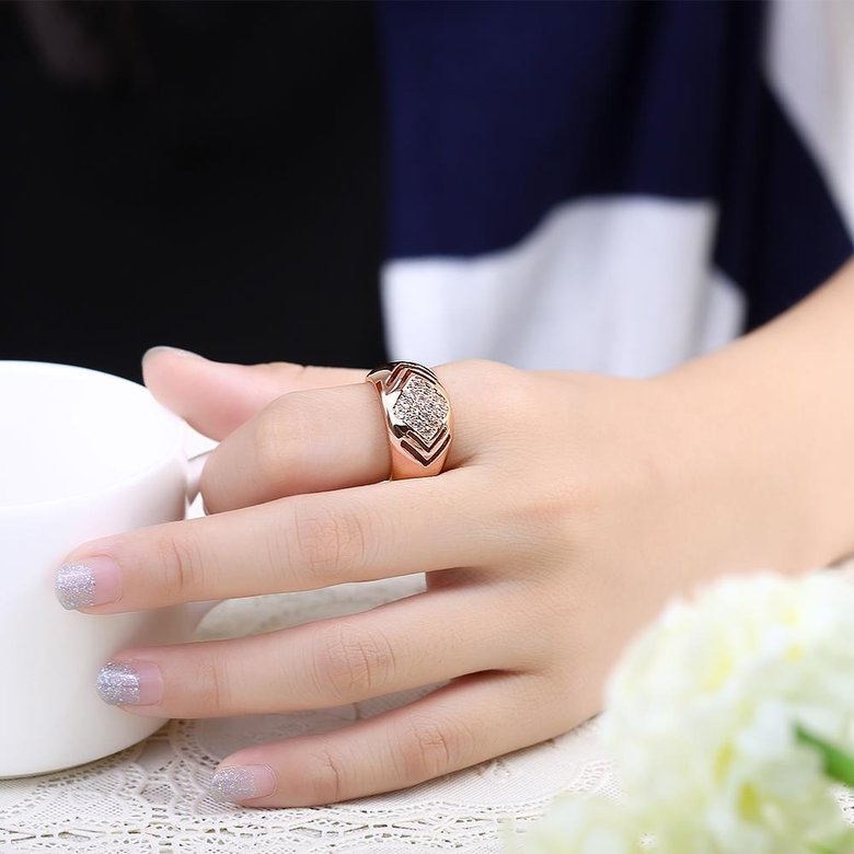 Wholesale Luxury  Design rose gold Geometric White CZ Ring  Vintage Bridal Round Engagement Ring TGGPR343 4