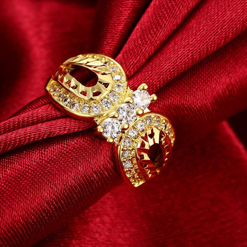 Wholesale Luxury  Design 24K gold Geometric White CZ Ring  Vintage Bridal Round Engagement Ring TGGPR350 0