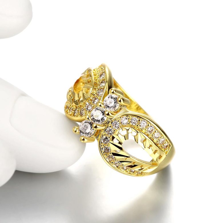 Wholesale Luxury  Design 24K gold Geometric White CZ Ring  Vintage Bridal Round Engagement Ring TGGPR350 3