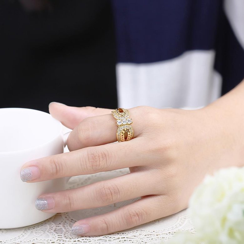 Wholesale Luxury  Design 24K gold Geometric White CZ Ring  Vintage Bridal Round Engagement Ring TGGPR350 4