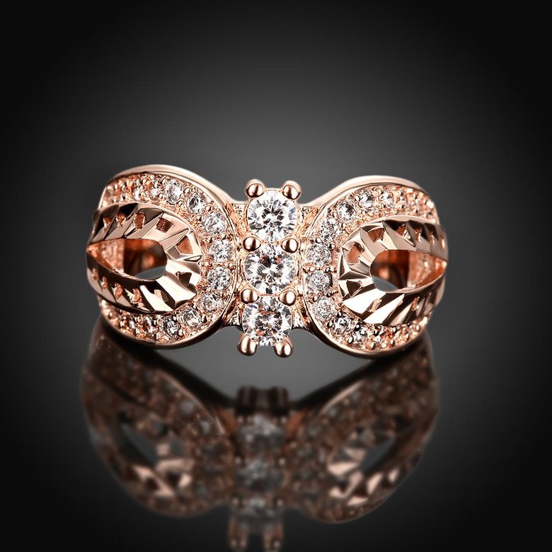 Wholesale Trendy Luxury  Design rose gold Geometric White CZ Ring  Vintage Bridal Round Engagement Ring TGGPR357 1