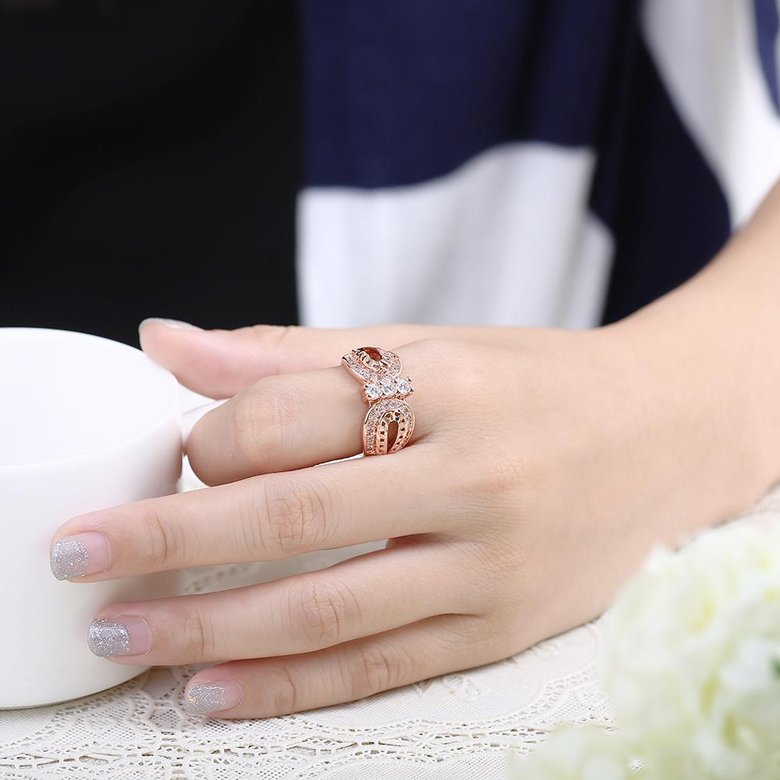 Wholesale Trendy Luxury  Design rose gold Geometric White CZ Ring  Vintage Bridal Round Engagement Ring TGGPR357 4