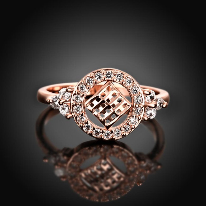 Wholesale Trendy Luxury  Design rose gold Geometric White CZ Ring  Vintage Bridal Round Engagement Ring TGGPR371 0