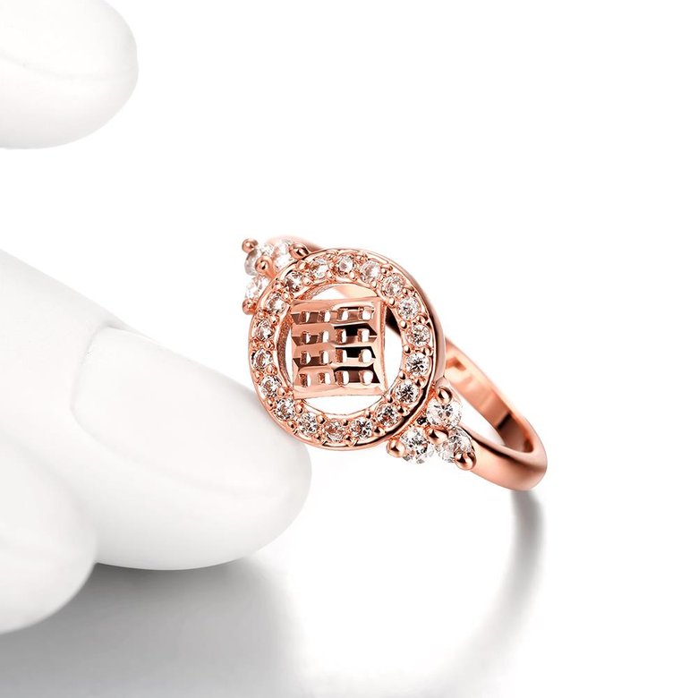 Wholesale Trendy Luxury  Design rose gold Geometric White CZ Ring  Vintage Bridal Round Engagement Ring TGGPR371 1