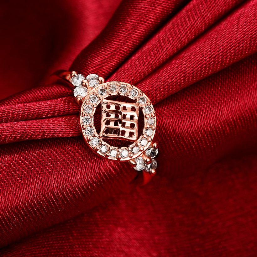 Wholesale Trendy Luxury  Design rose gold Geometric White CZ Ring  Vintage Bridal Round Engagement Ring TGGPR371 4