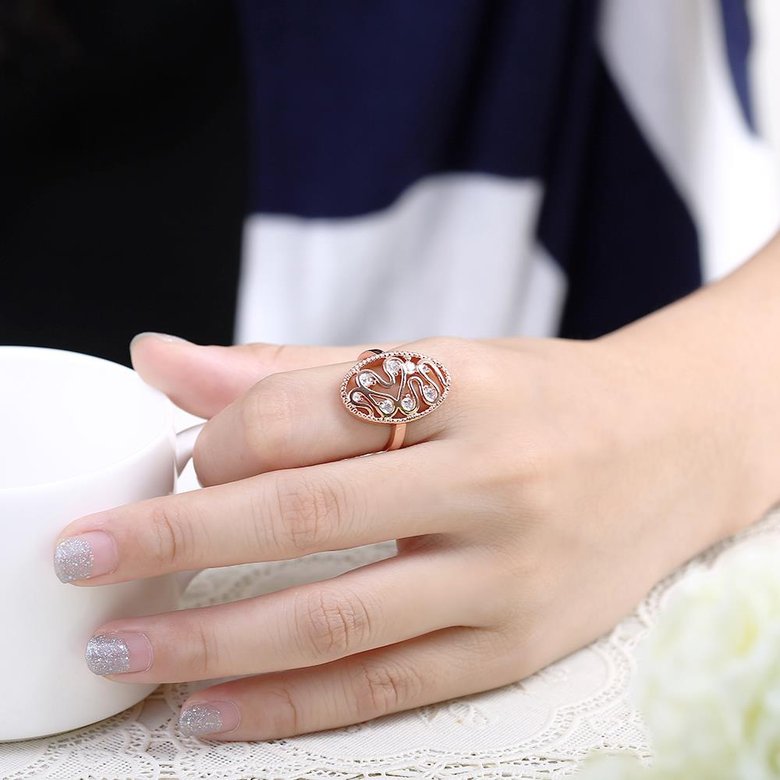 Wholesale Romantic Rose Gold Water Drop White CZ Ring TGGPR385 3