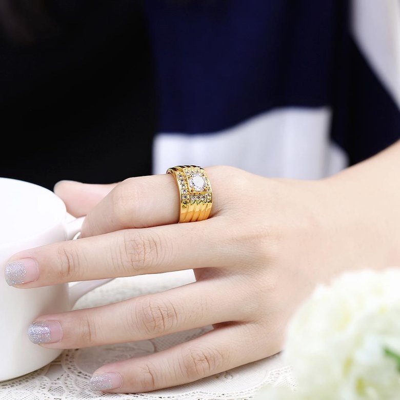 Wholesale Classic Trendy Design 24K gold Geometric White CZ Ring  Vintage Bridal ring Engagement ring jewelry TGGPR402 4