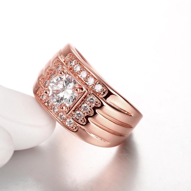 Wholesale Classic Rose Gold Geometric White CZ Ring TGGPR407 4