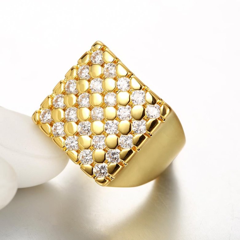 Wholesale Trendy Euro Style Design 24K gold Geometric White CZ Ring   Simple Stylish Jewelry TGGPR413 1