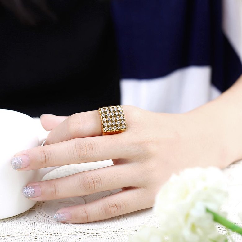 Wholesale Trendy Euro Style Design 24K gold Geometric White CZ Ring   Simple Stylish Jewelry TGGPR413 4