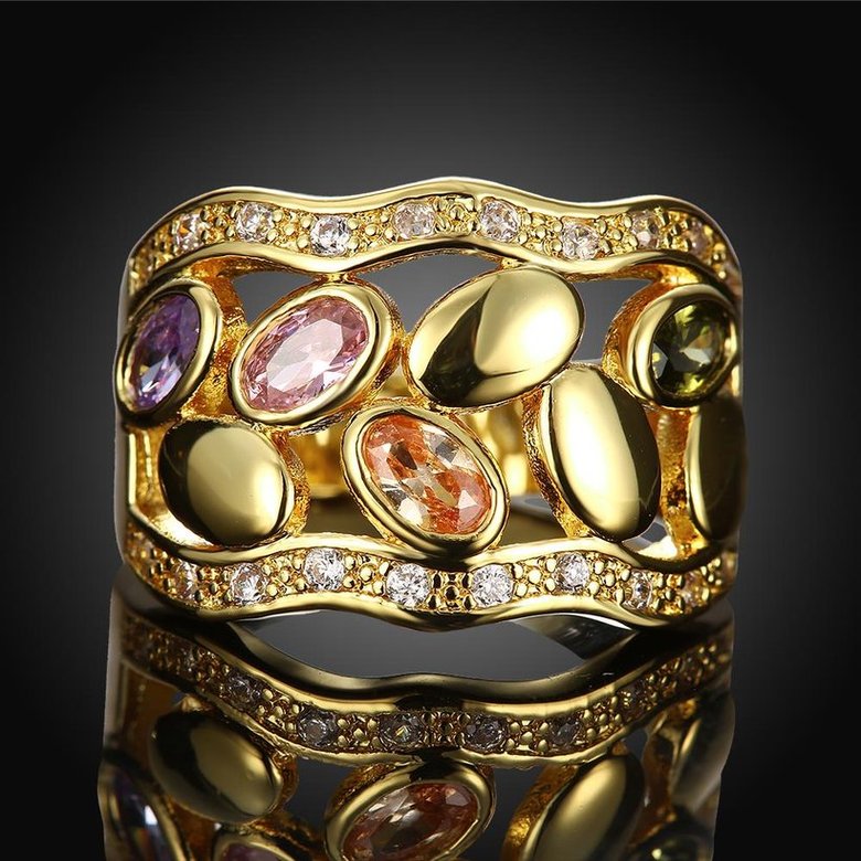 Wholesale Romantic 24K Gold Geometric Multicolor CZ Ring TGGPR490 1