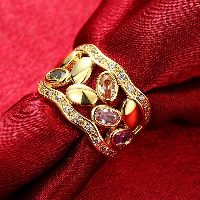 Wholesale Romantic 24K Gold Geometric Multicolor CZ Ring TGGPR490 2