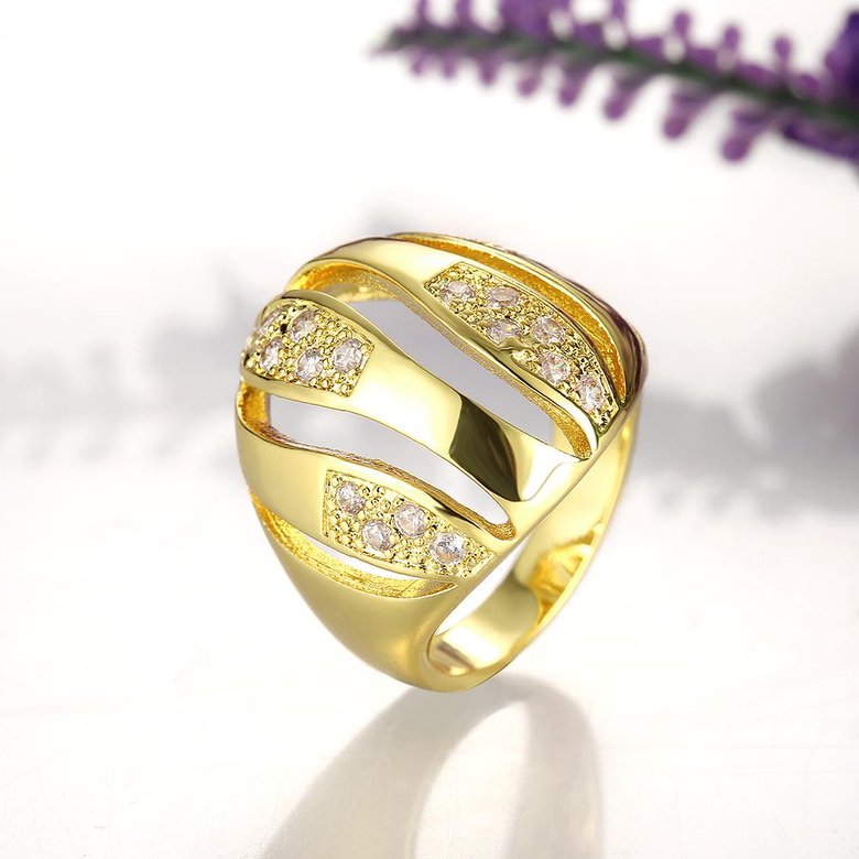 Wholesale Trendy 24K Gold Geometric White CZ Ring TGGPR496 1