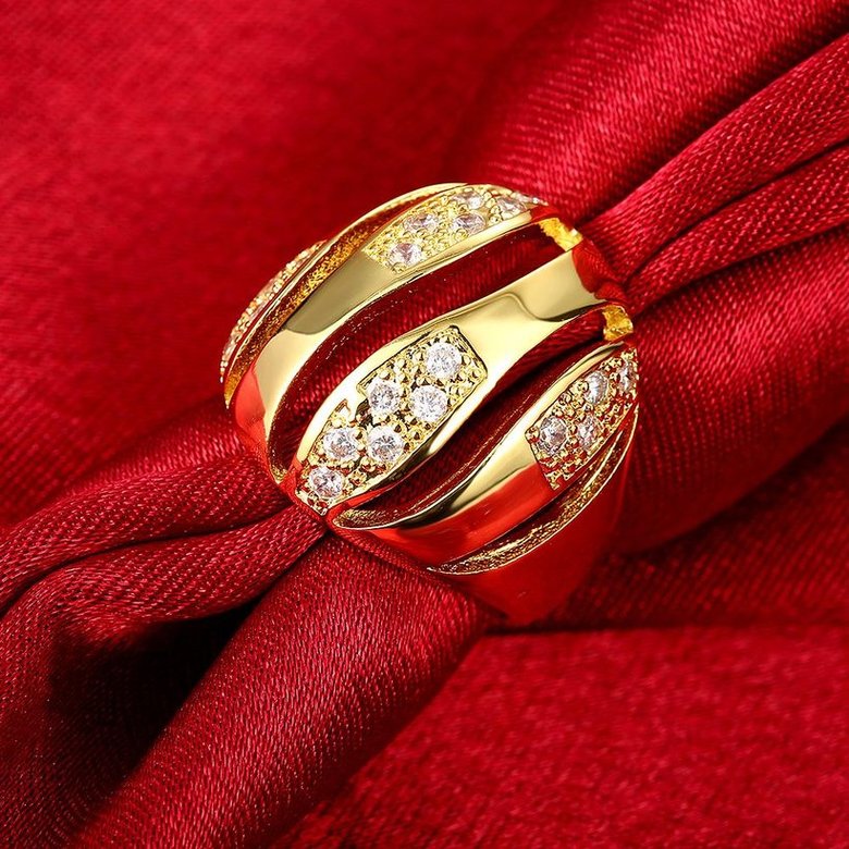 Wholesale Trendy 24K Gold Geometric White CZ Ring TGGPR496 2