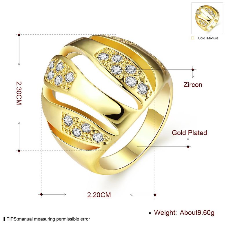 Wholesale Trendy 24K Gold Geometric White CZ Ring TGGPR496 3
