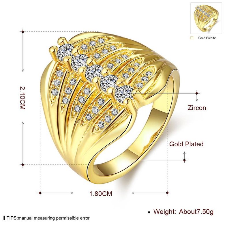 Wholesale Trendy 24K Gold Geometric White CZ Ring TGGPR507 1