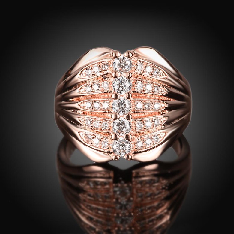 Wholesale Trendy Rose Gold Geometric White CZ Ring TGGPR512 1