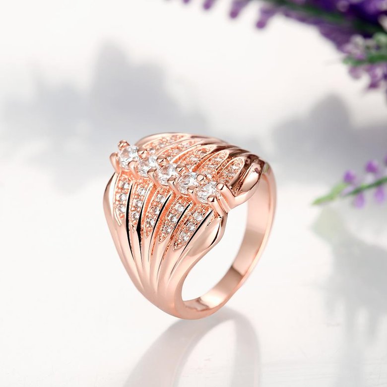 Wholesale Trendy Rose Gold Geometric White CZ Ring TGGPR512 2