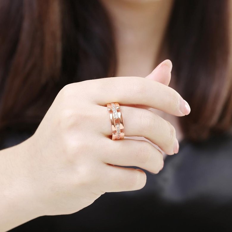 Wholesale Trendy Rose Gold Geometric White CZ Ring TGGPR527 4